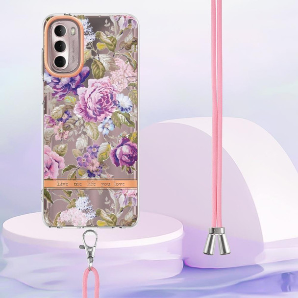 Motorola Moto G Stylus 2022 4G Flowers Series TPU Phone Case with Lanyard(Purple Peony)
