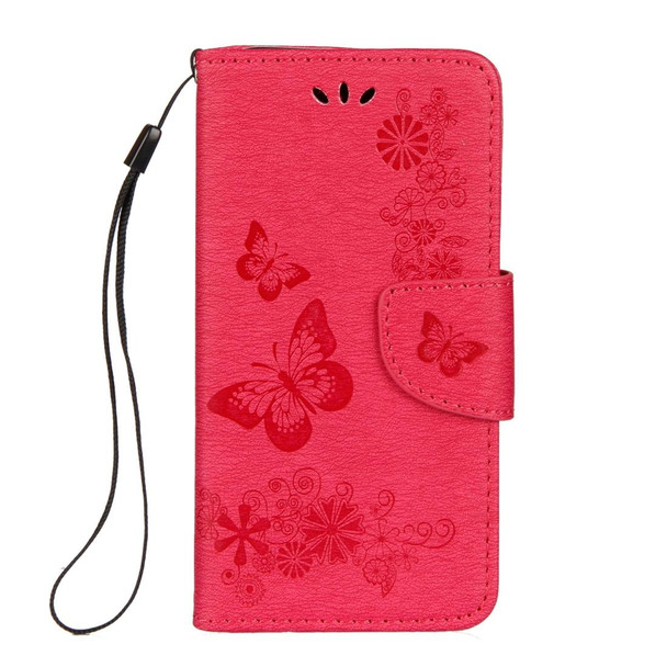 iPhone X / XS Pressed Flowers Butterfly Pattern Horizontal Flip Leather Case with Holder & Card Slots & Wallet & Lanyard(Red)