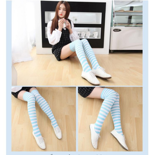 Children Color Striped Stockings Japanese Thigh Socks, Size:One Size(Blue and White Pinstripe)