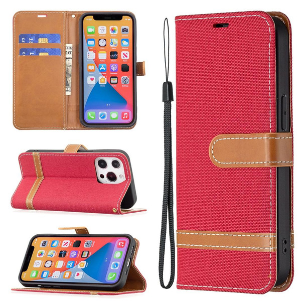 Color Matching Denim Texture Horizontal Flip Leatherette Case with Holder & Card Slots & Wallet & Lanyard - iPhone 13 Pro(Red)