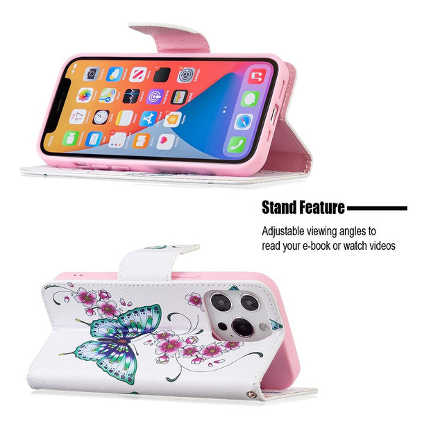 Colored Drawing Pattern Horizontal Flip Leatherette Case with Holder & Card Slots & Wallet - iPhone 13(Peach Blossom and Butterfly)