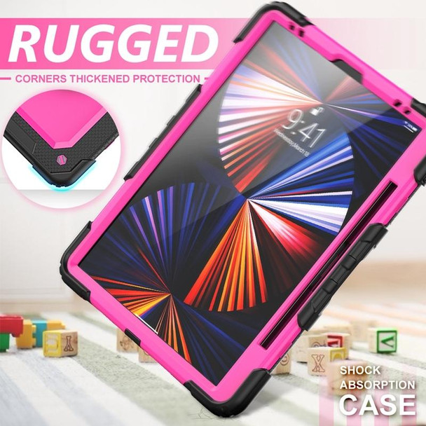 Shockproof Colorful Silicone + PC Protective Tablet Case with Holder & Shoulder Strap & Hand Strap & Pen Slot - iPad Pro 12.9 2021 / 2020 / 2018(Rose PC+Black)