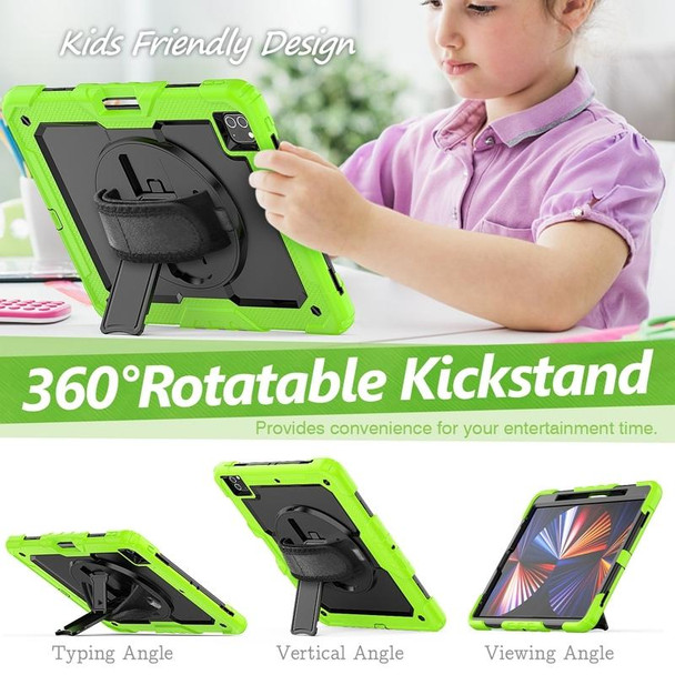 Shockproof Colorful Silicone + PC Protective Tablet Case with Holder & Shoulder Strap & Hand Strap & Pen Slot - iPad Pro 12.9 2021 / 2020 / 2018(Lime Silicone)
