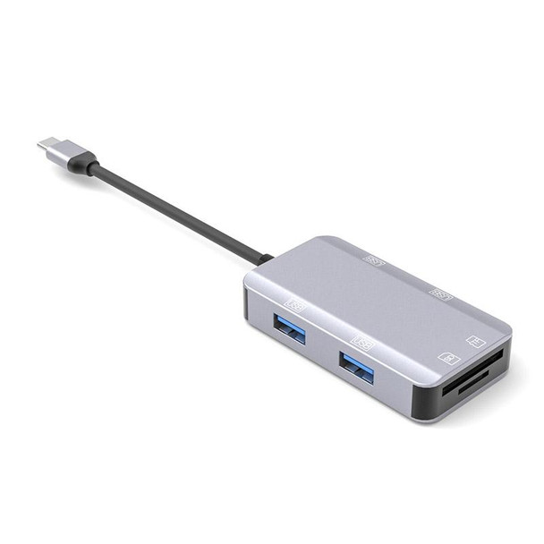 NK-3049 6 in 1 USB-C / Type-C to TF / SD Card Slot + 4 USB Female Adapter(Space Grey)