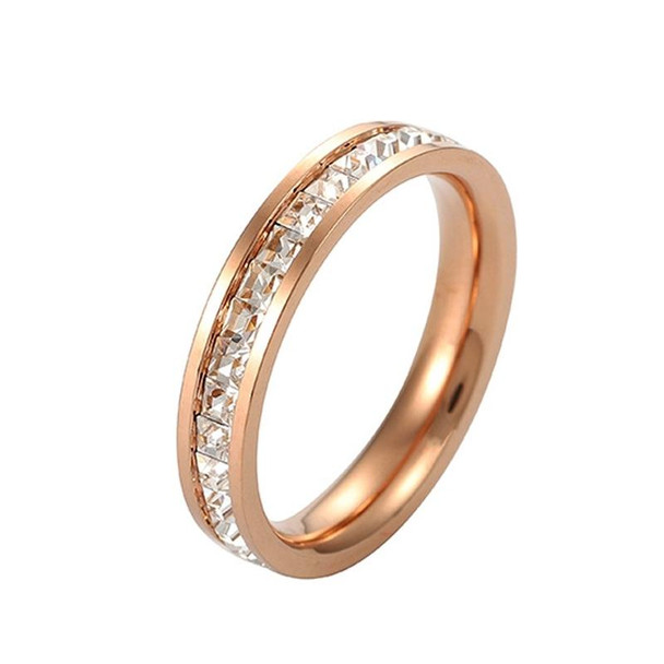2 PCS Girls Simple Titanium Steel Diamond Ring, Size: US Size 5(Single Row Rose Gold)