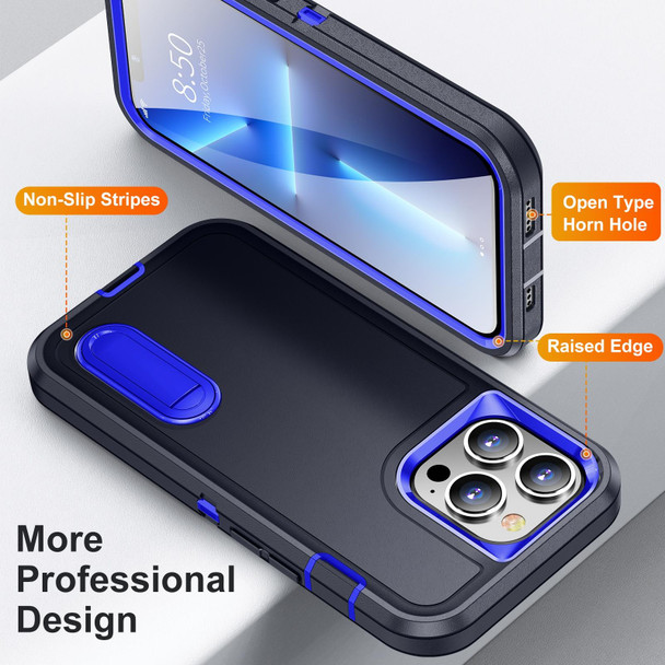 3 in 1 Rugged Holder Phone Case - iPhone 13 Pro Max(Dark Blue+Sapphire Blue)