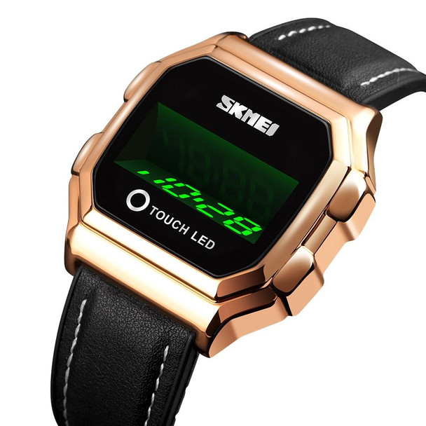 SKMEI 1650 Leather Strap Version LED Digital Display Electronic Watch with Touch Luminous Button(Rose Gold)