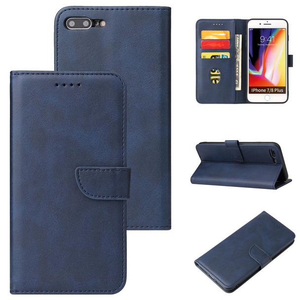 Calf Texture Buckle Horizontal Flip Leatherette Case with Holder & Card Slots & Wallet - iPhone 8 Plus & 7 Plus(Blue)