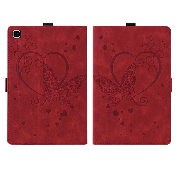 Samsung Galaxy Tab A7 10.4 (2020) SM-T500 SM-T505 Love Butterfly Pattern Horizontal Flip Leather Case with Holder(Red)