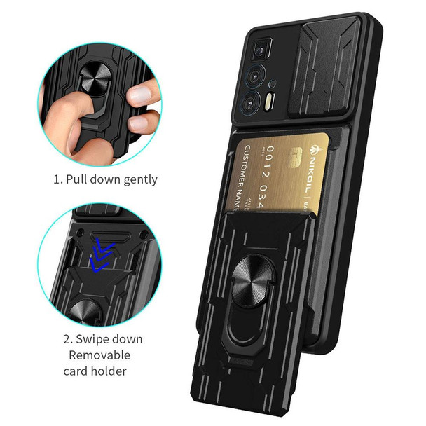 Motorola Edge 20 Pro Sliding Camshield TPU+PC Phone Case with Card Slot(Sapphire Blue)