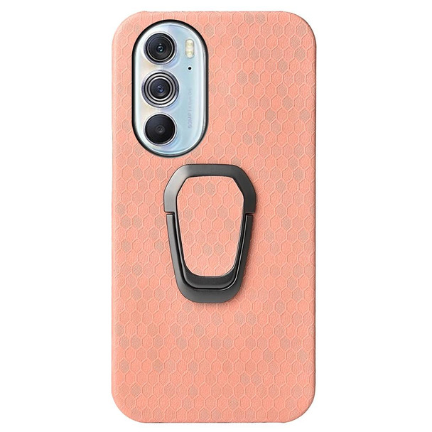 Ring Holder Honeycomb PU Phone Case - Motorola Edge X30(Pink)