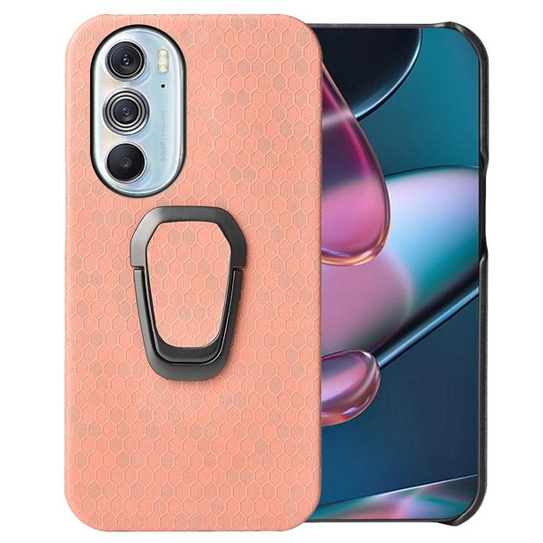 Ring Holder Honeycomb PU Phone Case - Motorola Edge X30(Pink)