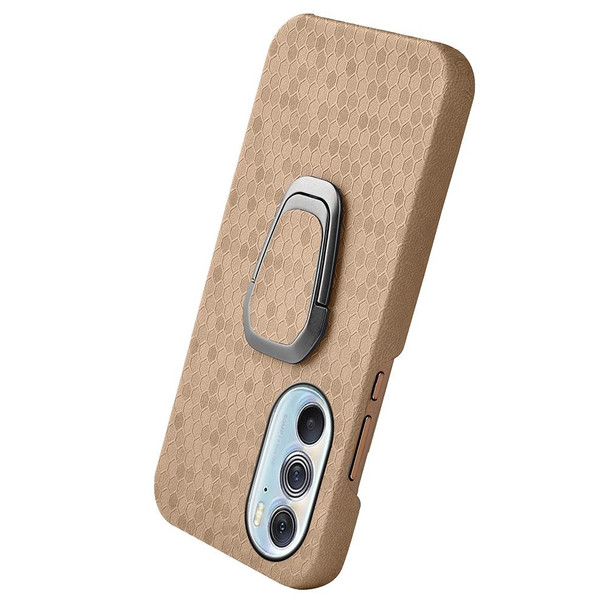 Ring Holder Honeycomb PU Phone Case - Motorola Edge X30(Coffee)
