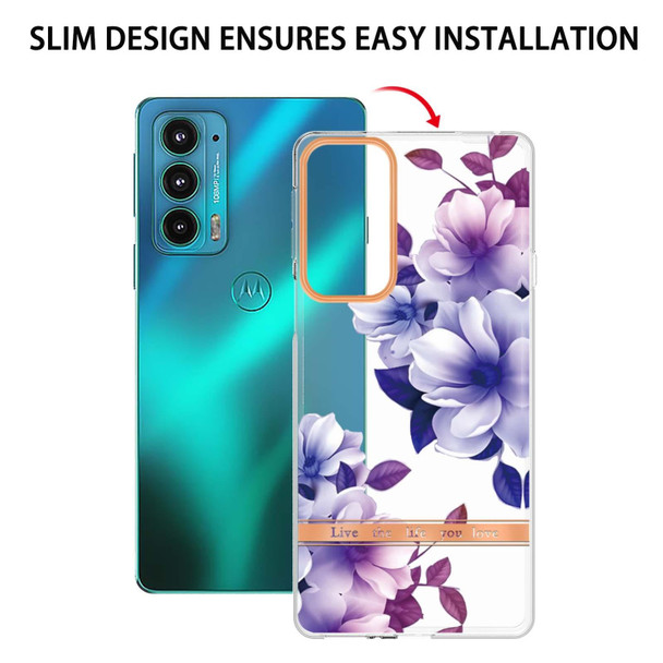 Flowers and Plants Series IMD TPU Phone Case - Motorola Edge 20(Purple Begonia)