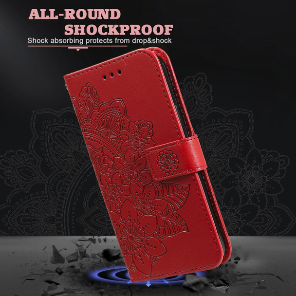 7-petal Flowers Embossing Pattern Horizontal Flip PU Leatherette Case with Holder & Card Slots & Wallet & Photo Frame - Motorola Moto G30 / G10 / G10 Power / G20(Red)