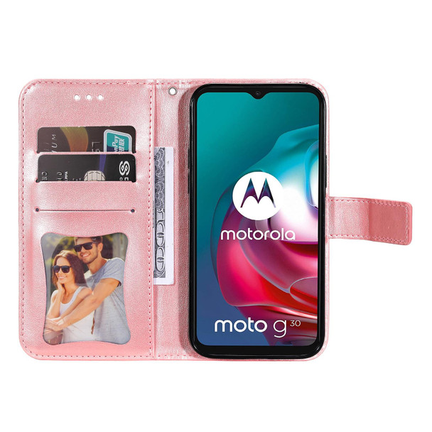 7-petal Flowers Embossing Pattern Horizontal Flip PU Leatherette Case with Holder & Card Slots & Wallet & Photo Frame - Motorola Moto G30 / G10 / G10 Power / G20(Rose Gold)