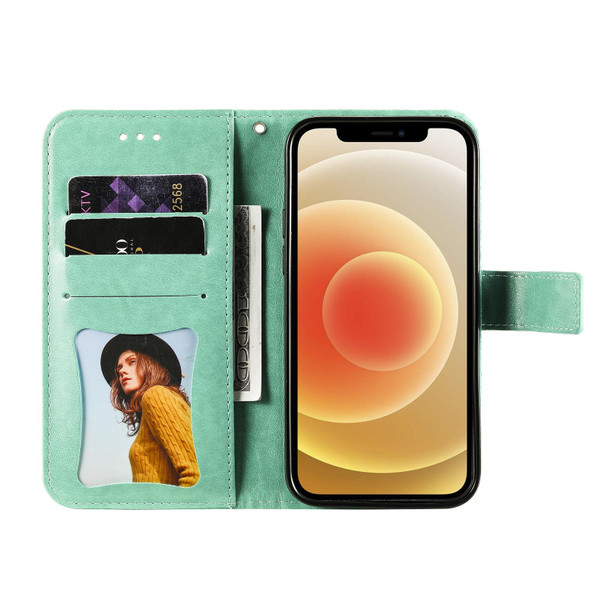 Motorola Moto G9 Play / E7 Plus 7-petal Flowers Embossing Pattern Horizontal Flip PU Leather Case with Holder & Card Slots & Wallet & Photo Frame(Green)