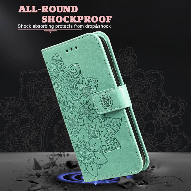 Motorola Moto G9 Play / E7 Plus 7-petal Flowers Embossing Pattern Horizontal Flip PU Leather Case with Holder & Card Slots & Wallet & Photo Frame(Green)