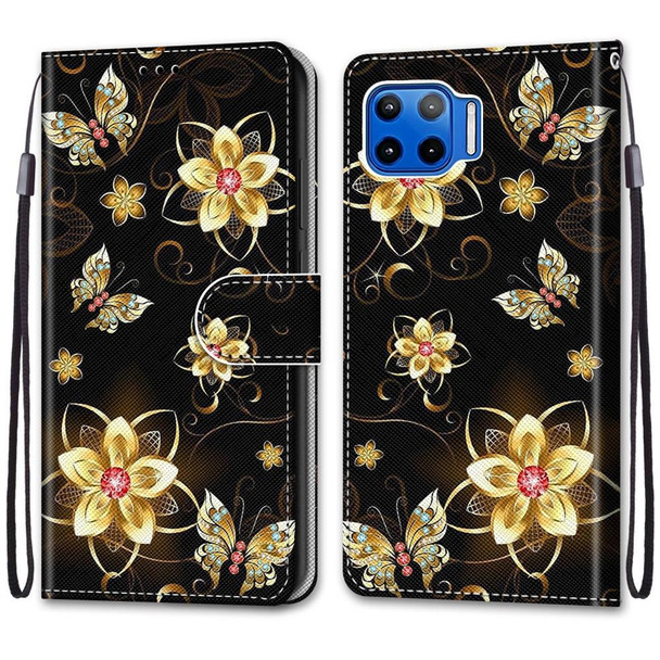 Motorola Moto G 5G Plus Coloured Drawing Cross Texture Horizontal Flip PU Leather Case with Holder & Card Slots & Wallet & Lanyard(Gold Diamond Butterfly)