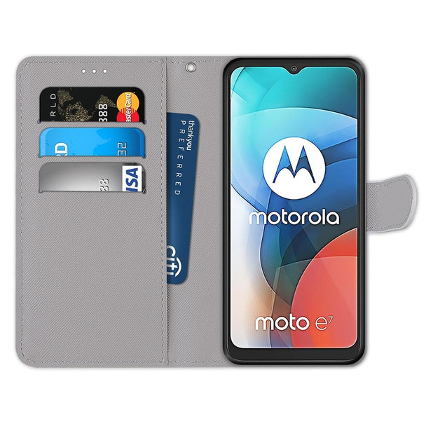 Motorola Moto E7 Coloured Drawing Cross Texture Horizontal Flip PU Leather Case with Holder & Card Slots & Wallet & Lanyard(Dick Rose Wolf)
