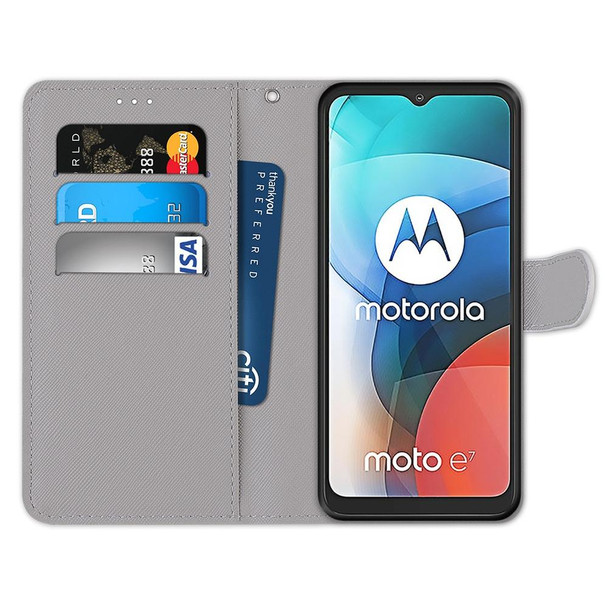 Motorola Moto E7 Coloured Drawing Cross Texture Horizontal Flip PU Leather Case with Holder & Card Slots & Wallet & Lanyard(Gold Diamond Butterfly)