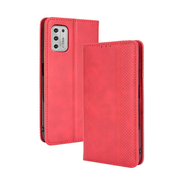 Motorola Moto G Stylus (2021) Magnetic Buckle Retro Crazy Horse Texture Horizontal Flip Leather Case with Holder & Card Slots & Photo Frame(Red)