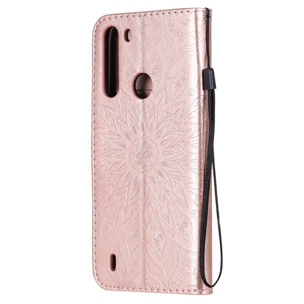 Motorola One Fusion Pressed Printing Sunflower Pattern Horizontal Flip PU Leather Case with Holder & Card Slots & Wallet & Lanyard(Rose Gold)