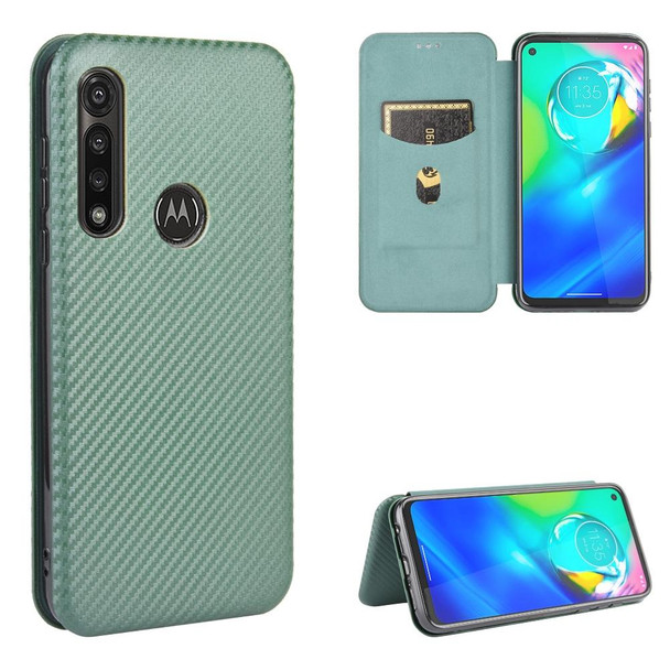 Motorola Moto G Power Carbon Fiber Texture Magnetic Horizontal Flip TPU + PC + PU Leather Case with Rope & Card Slot(Green)