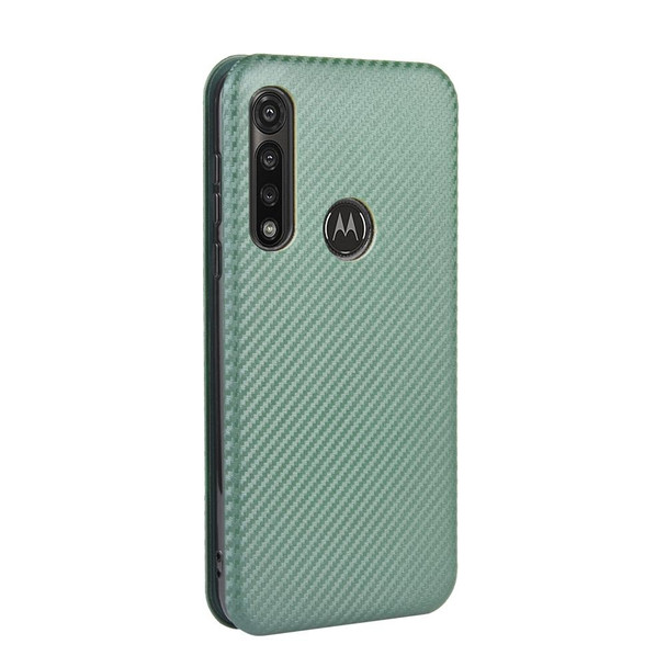 Motorola Moto G Power Carbon Fiber Texture Magnetic Horizontal Flip TPU + PC + PU Leather Case with Rope & Card Slot(Green)