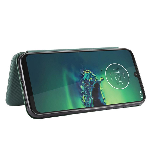 Motorola Moto G8 Plus Carbon Fiber Texture Magnetic Horizontal Flip TPU + PC + PU Leather Case with Rope & Card Slot(Green)