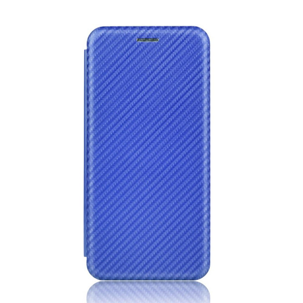Motorola Moto E6 Play Carbon Fiber Texture Magnetic Horizontal Flip TPU + PC + PU Leather Case with Rope & Card Slot(Blue)