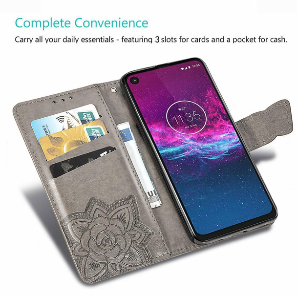 Motorola One Action Butterfly Love Flower Embossed Horizontal Flip Leather Case with Bracket Lanyard Card Slot Wallet(Rose Gold)