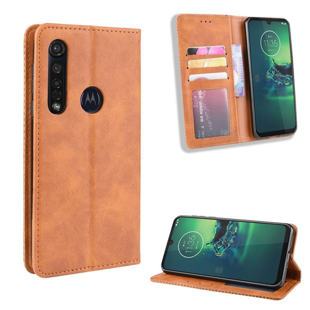 Motorola Moto G8 Plus Magnetic Buckle Retro Crazy Horse Texture Horizontal Flip Leather Case with Holder & Card Slots & Photo Frame(Brown)