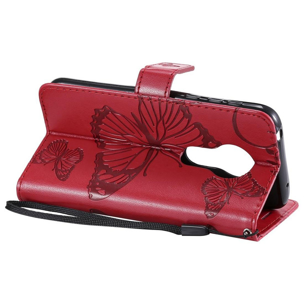 Butterfly Embossing Pattern Horizontal Flip Leatherette Case for Motorola Moto G7 Play, with Card Slot & Holder & Wallet & Lanyard (Red)