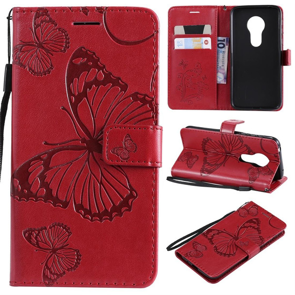 Butterfly Embossing Pattern Horizontal Flip Leatherette Case for Motorola Moto G7 Play, with Card Slot & Holder & Wallet & Lanyard (Red)