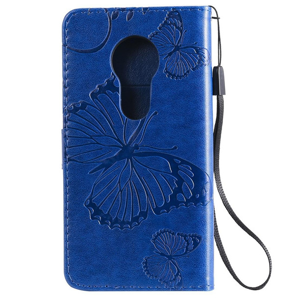 Butterfly Embossing Pattern Horizontal Flip Leatherette Case for Motorola Moto G7 Play, with Card Slot & Holder & Wallet & Lanyard (Blue)