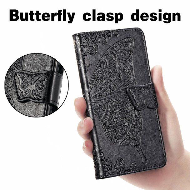 Motorola Moto Edge 20 Lite Butterfly Love Flower Embossed Horizontal Flip Leather Case with Holder & Card Slots & Wallet & Lanyard(Black)