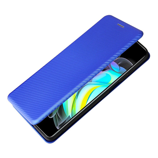 Motorola Edge 20 Carbon Fiber Texture Magnetic Horizontal Flip TPU + PC + PU Leather Case with Card Slot(Blue)