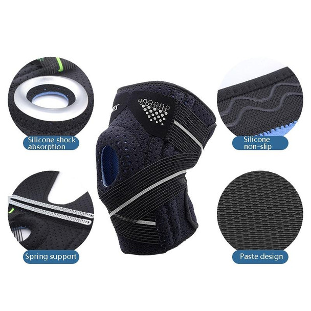 A Pair AOLIKES HX-7909 Tie Spring Support Silicone Knee Pad Mountaineering Riding Running Basketball Sweat-Absorbent Breathable Knee Pad(Black Gray)