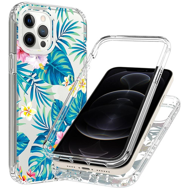 2 in 1 High Transparent Painted Shockproof PC + TPU Protective Case - iPhone 12 Pro Max(Banana Leaf)