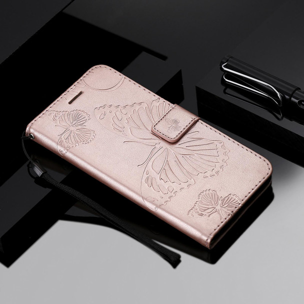 3D Butterfly Embossed Pattern Horizontal Flip Leatherette Case with Holder & Card Slot & Wallet & Lanyard - iPhone 13 Pro Max(Rose Gold)