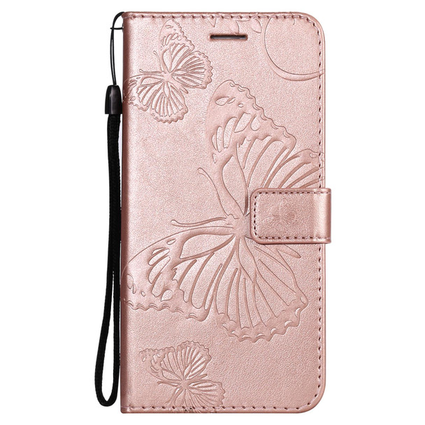 3D Butterfly Embossed Pattern Horizontal Flip Leatherette Case with Holder & Card Slot & Wallet & Lanyard - iPhone 13 Pro Max(Rose Gold)