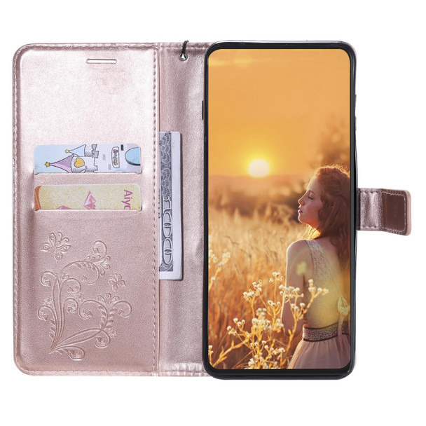 3D Butterfly Embossed Pattern Horizontal Flip Leatherette Case with Holder & Card Slot & Wallet & Lanyard - iPhone 13 Pro Max(Rose Gold)