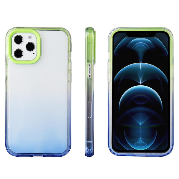 Candy Gradient Flat Surface TPU + PC Shockproof Case - iPhone 12 / 12 Pro(Blue Green)