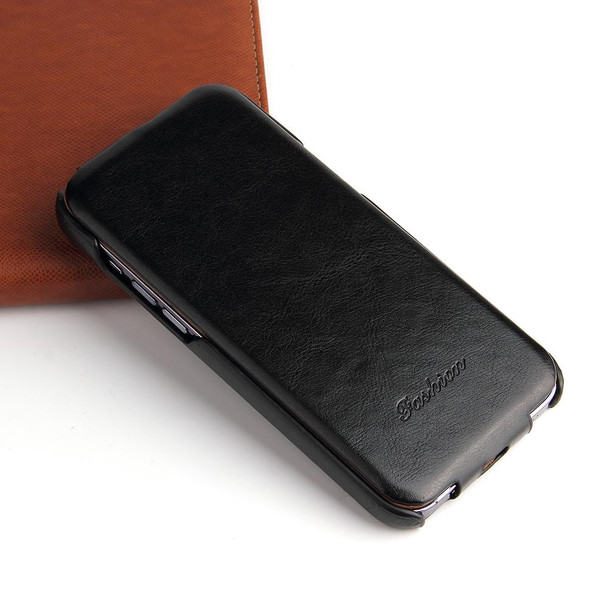 Fierre Shann Retro Oil Wax Texture Vertical Flip PU Leatherette Case - iPhone 13 Pro Max(Black)