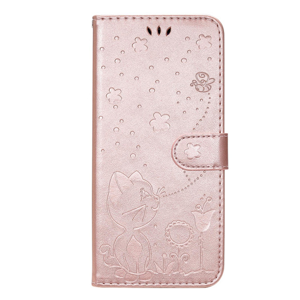 Cat Bee Embossing Pattern Shockproof Horizontal Flip Leatherette Case with Holder & Card Slots & Wallet - iPhone 13 Pro(Rose Gold)