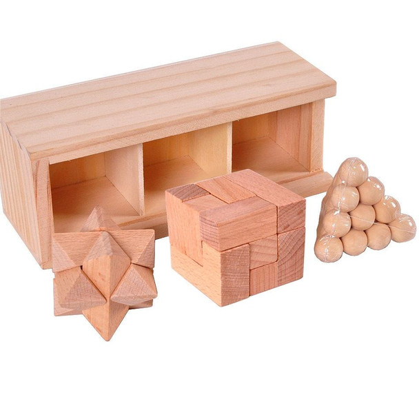 3 PCS / Set Adult Wooden Box Educational Toys Kongming Lock Luban Lock