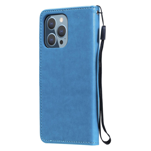 Cat Bee Embossing Pattern Shockproof Horizontal Flip Leatherette Case with Holder & Card Slots & Wallet - iPhone 13 Pro(Blue)