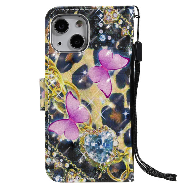 3D Painted Pattern Horizontal Flip Leatherette Case with Holder & Card Slots & Wallet - iPhone 13 Mini(Pink Butterfly)