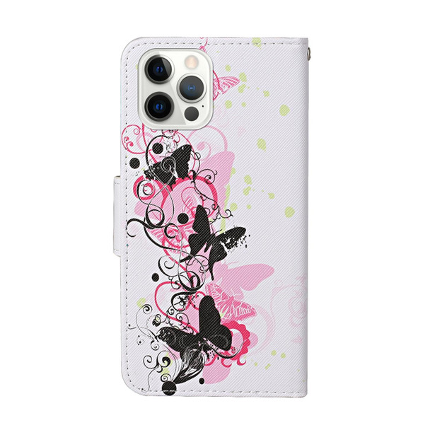 Colored Drawing Pattern Flip Leatherette Case - iPhone 13 Pro(Four Butterflies)